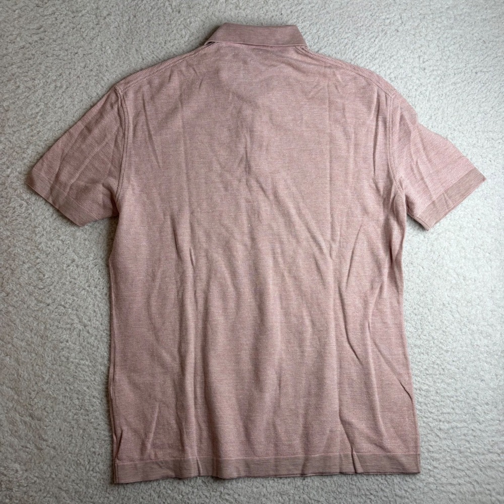 Ermenegildo Zegna Pink Silk Linen Cotton Knit Polo Shirt Mens XXL Jacquard - Picture 5 of 7